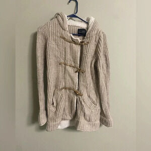 Zara Size Small Knit Fleece Hooded Long Sweater Jacket Wool Toggle Closure
